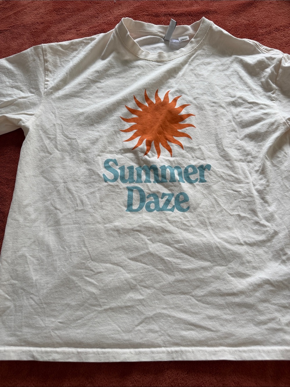 H&M Cream Tee with Orange Sun and Blue 'Summer Daze' Text